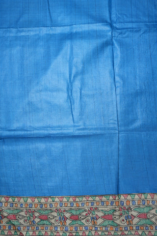 Hand Painted Madhubani Border Cobalt Blue Tussar Silk Saree
