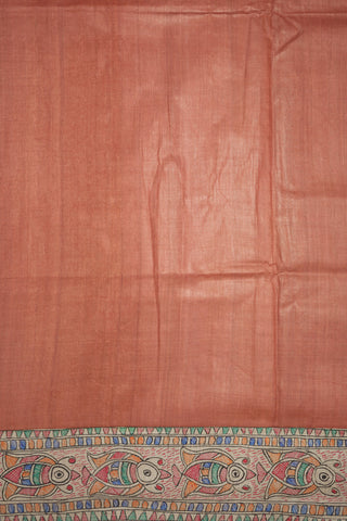Hand Painted Madhubani Border Burnt Orange Tussar Silk Saree