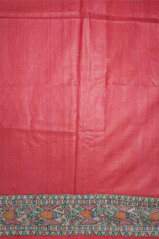 Hand Painted Madhubani Border Punch Pink Tussar Silk Saree