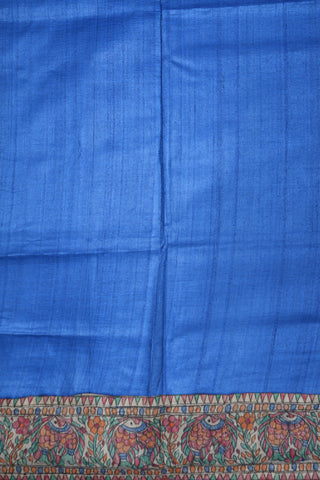 Hand Painted Madhubani Border Royal Blue Tussar Silk Saree