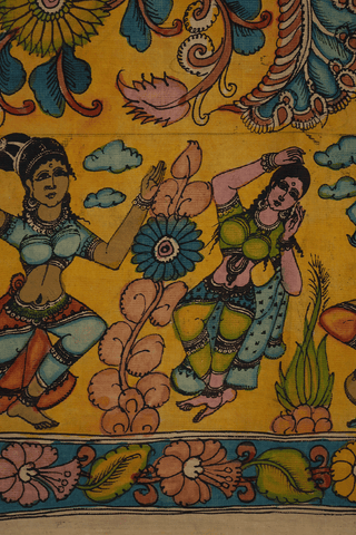 Hand Painted Kalamkari Yellow Kanchipuram Silk Saree