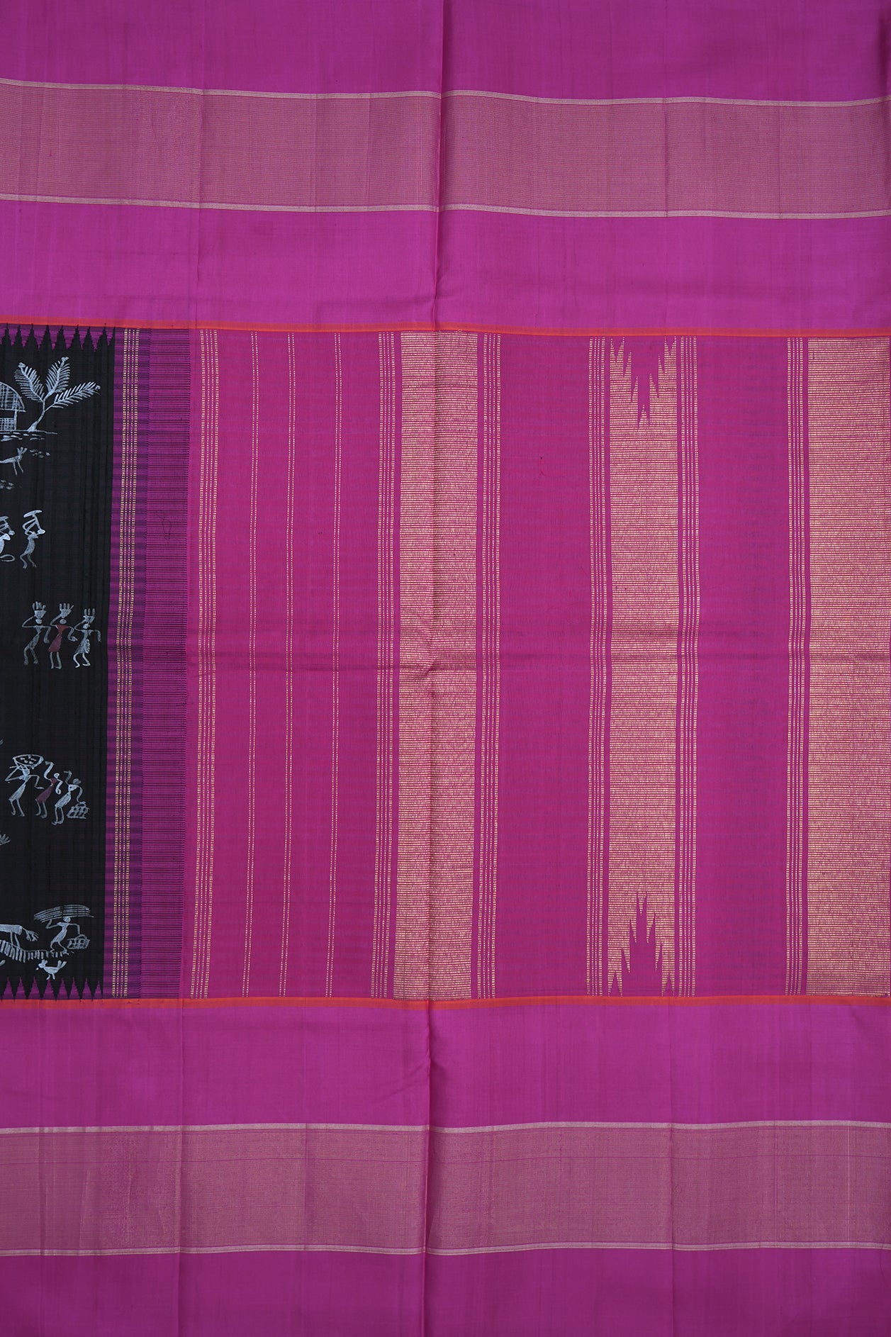 Handpainted Warli Design Black Kanchipuram Silk Saree – Sundari Silks