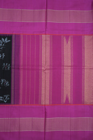 Handpainted Warli Design Black Kanchipuram Silk Saree