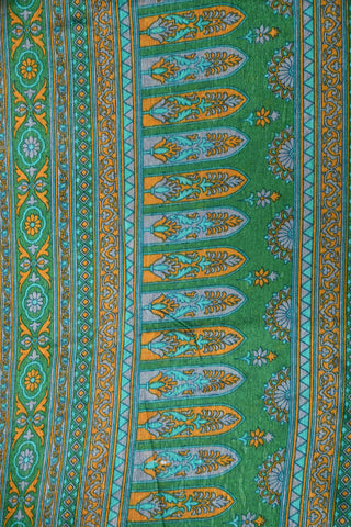 Zari Border With Small Floral Digital Printed Lapis Blue Semi Raw Silk Saree
