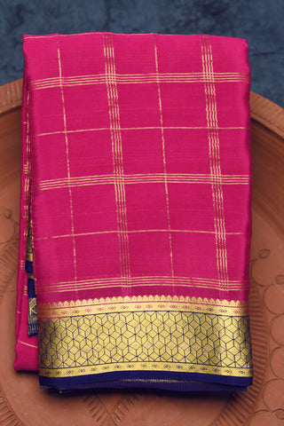 Honey Comb Border With Zari Checks Magenta Pink Mysore Silk Saree