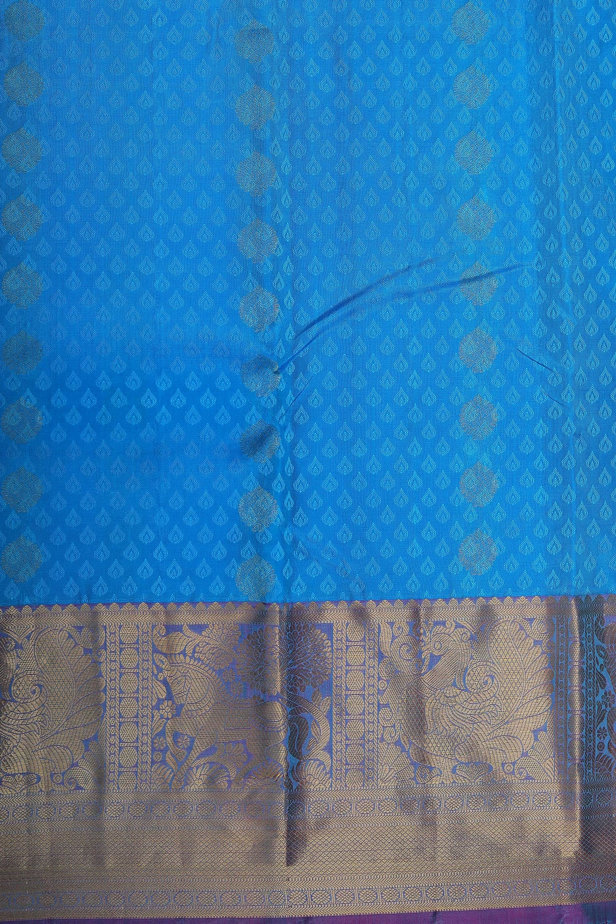 Horse And Annam Border With Thilagam Butta Azure Blue Kanchipuram Silk Saree