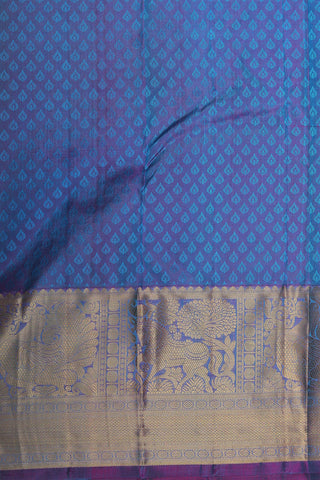 Horse And Annam Border With Thilagam Butta Azure Blue Kanchipuram Silk Saree