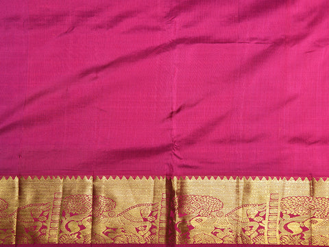 Horse Zari Big Border With Buttis Green Kanchipuram Silk Unstitched Pavadai Sattai Material