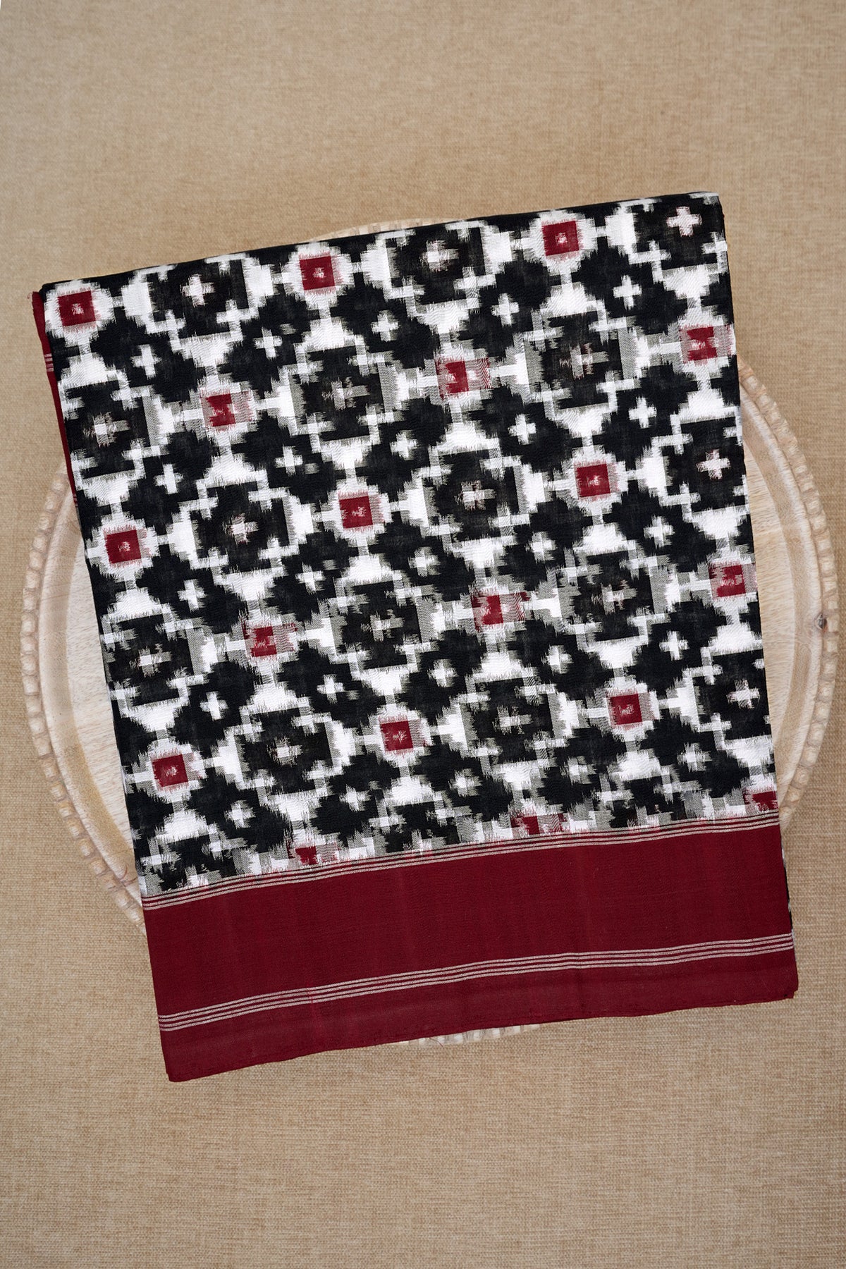 Ikat Design Black And Off White Pochampally Cotton Saree