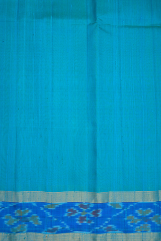 Ikat Design Border Plain Deep Sky Blue Raw Silk Saree