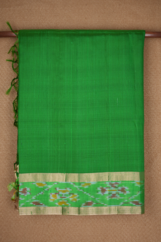 Ikat Design Border Plain Green Raw Silk Saree
