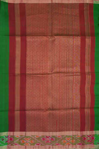 Ikat Design Border Plain Green Raw Silk Saree