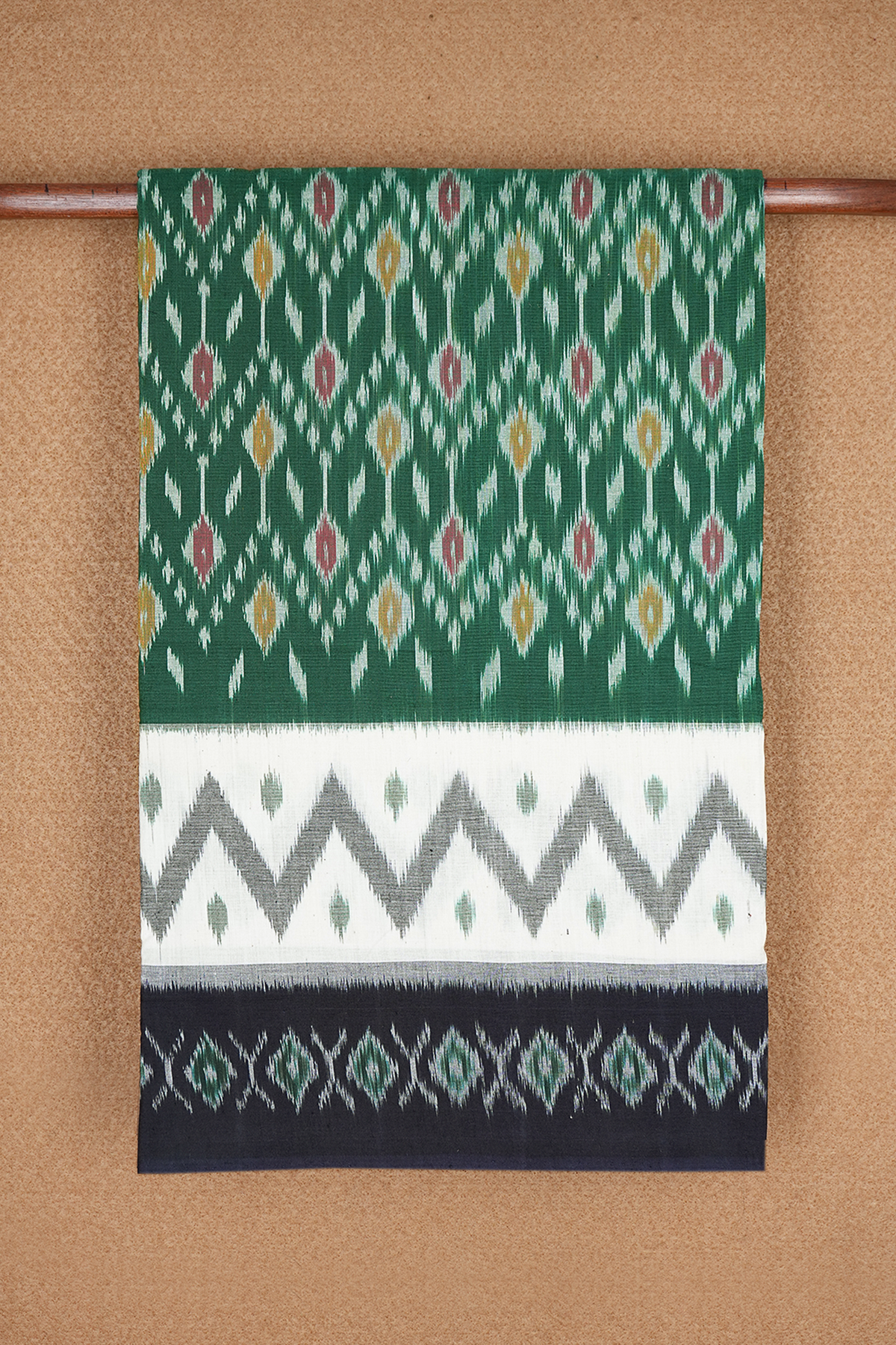 Ikat Design Forest Green Pochampally Cotton Saree
