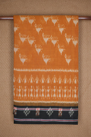 Ikat Design Ochre Orange Pochampally Cotton Saree