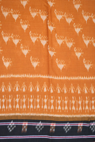 Ikat Design Ochre Orange Pochampally Cotton Saree