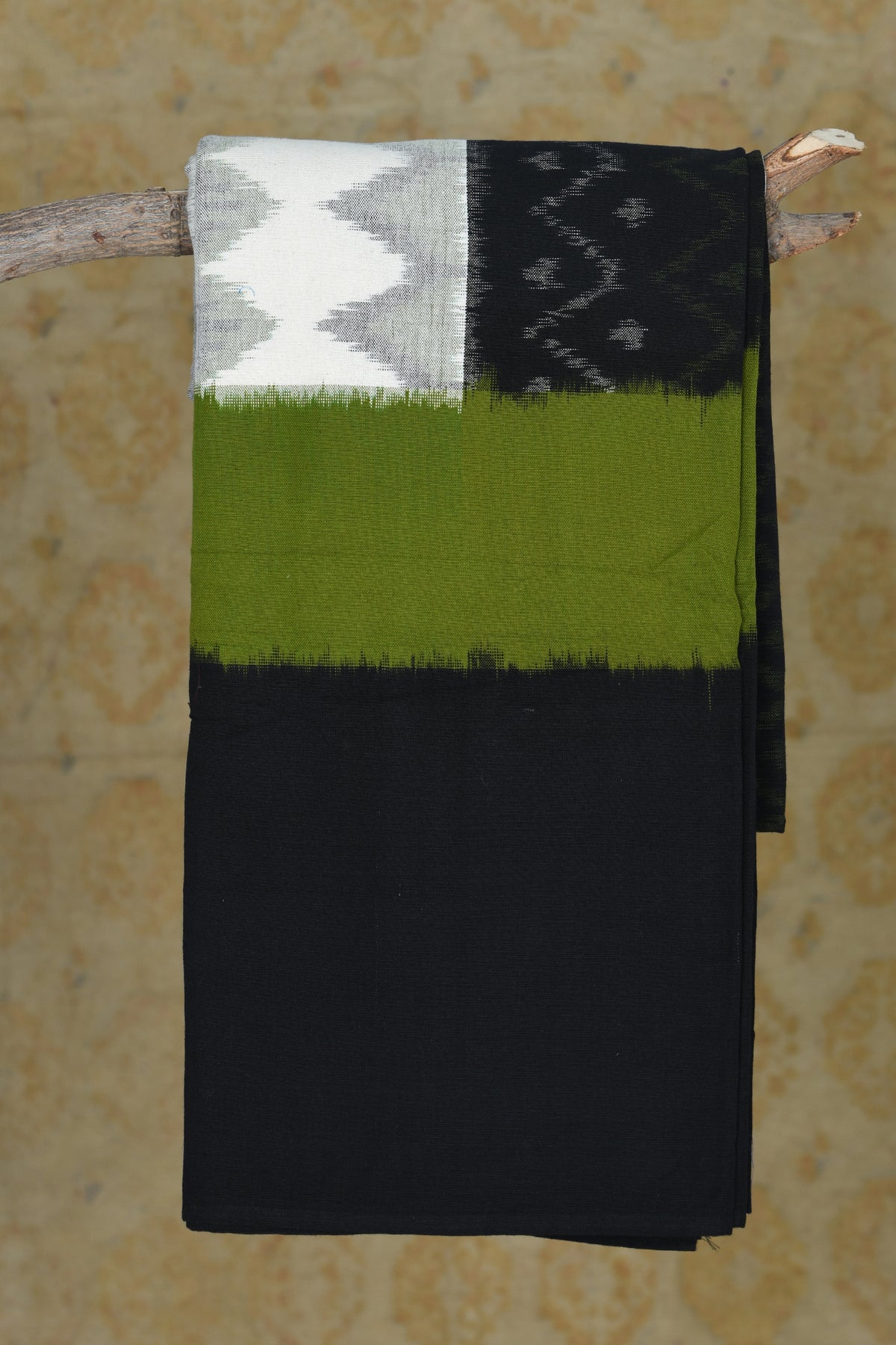 Ikat Design Tricolor Printed Cotton Double Bedspread