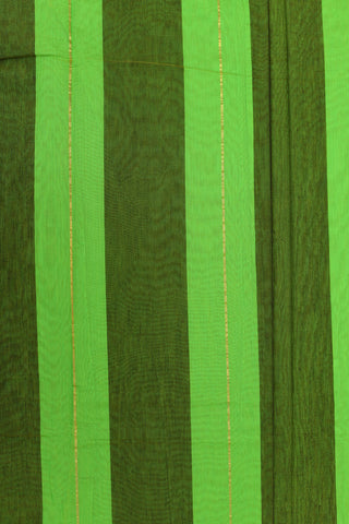 Ikat Design Zari Border In Plain Parrot Green Kora Silk Cotton Saree