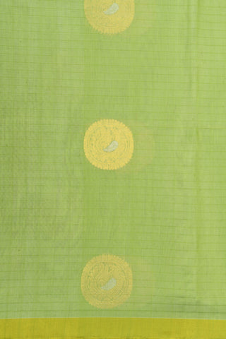 One Inch Plain Border With Annam Butta Pistachio Green Kora Silk Cotton Saree