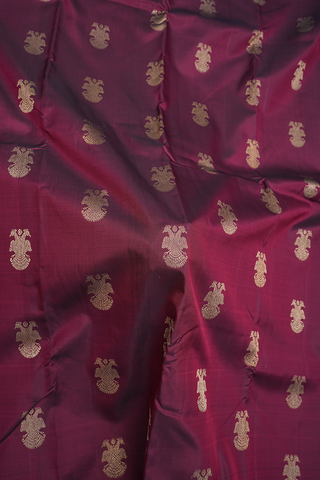 Iruthalai Pakshi Zari Motifs Burgundy Kanchipuram Silk Saree