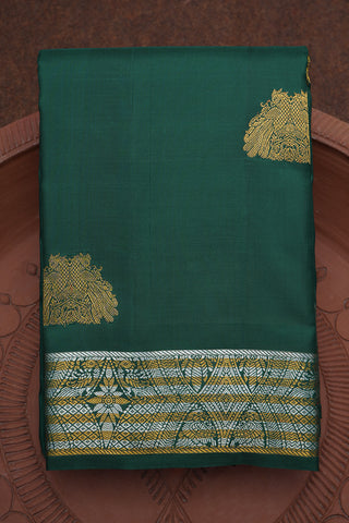 Peacock Zari Motifs Forest Green Kanchipuram Silk Saree