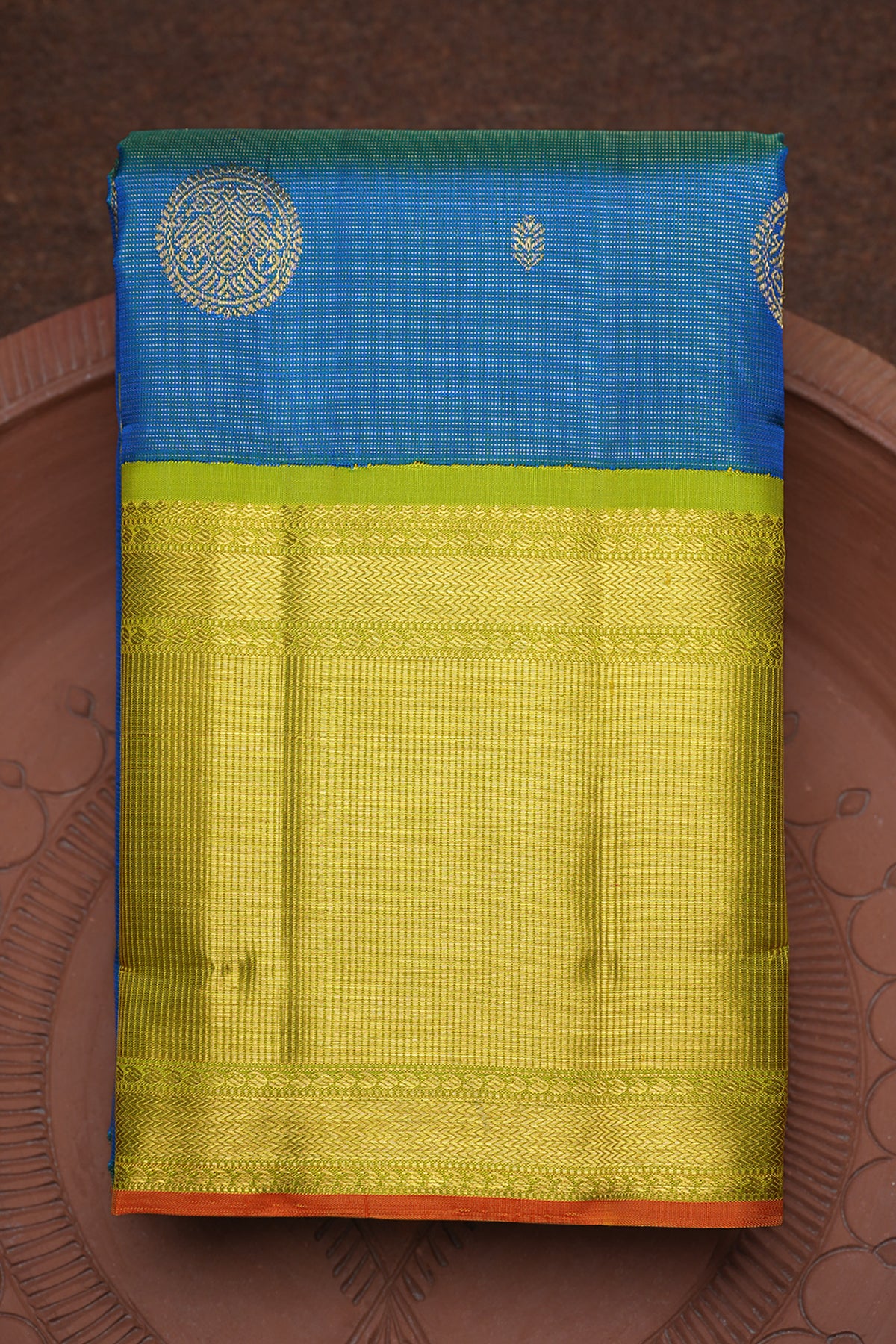 Iruthalai Pakshi Motifs Peacock Blue Kanchipuram Silk Saree