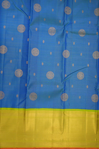 Iruthalai Pakshi Motifs Peacock Blue Kanchipuram Silk Saree
