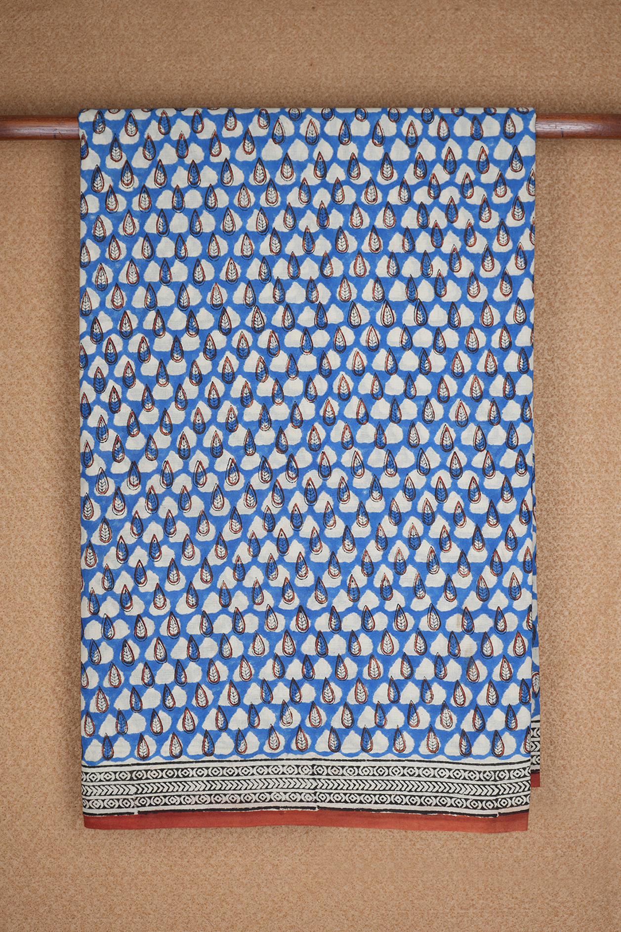Allover Leaf Design Printed Cobalt Blue Jaipur Cotton Saree