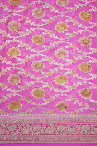 Ogee Design Pink Georgette Banarasi Silk Saree