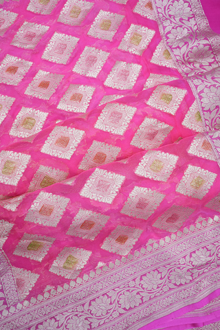 Ogee Design Pink Georgette Banarasi Silk Saree