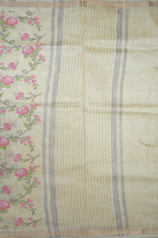 Jaal Embroidered Design Pastel Yellow Linen Saree