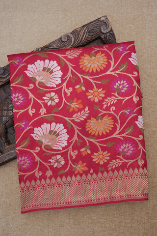 Jaal Floral Design Red Banarasi Silk Saree