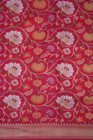 Jaal Floral Design Red Banarasi Silk Saree