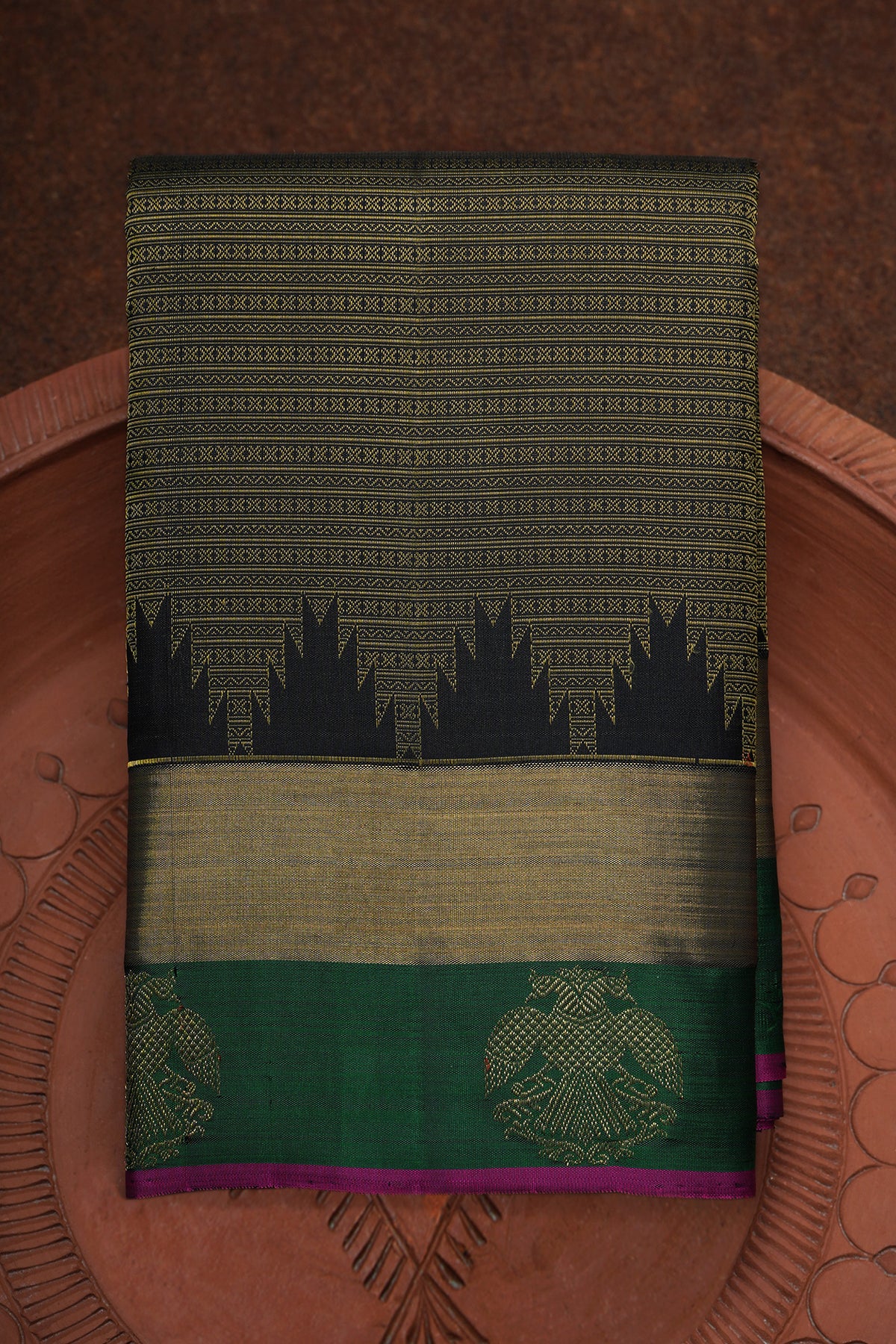 Jacquard Pattern Black Kanchipuram Silk Saree