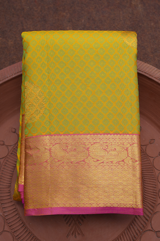Threadwork With Buttas Golden Yellow Kanchipuram Silk Saree