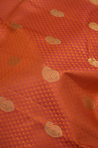 Threadwork With Buttas Spiced Orange Kanchipuram Silk Saree