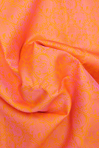 Jacquard Pattern Coral Orange Kanchipuram Silk Saree