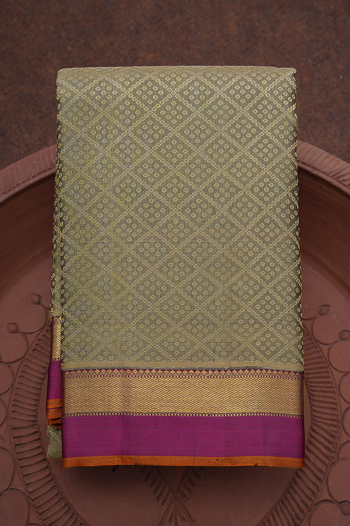 Jacquard Pattern Khaki Kanchipuram Silk Saree
