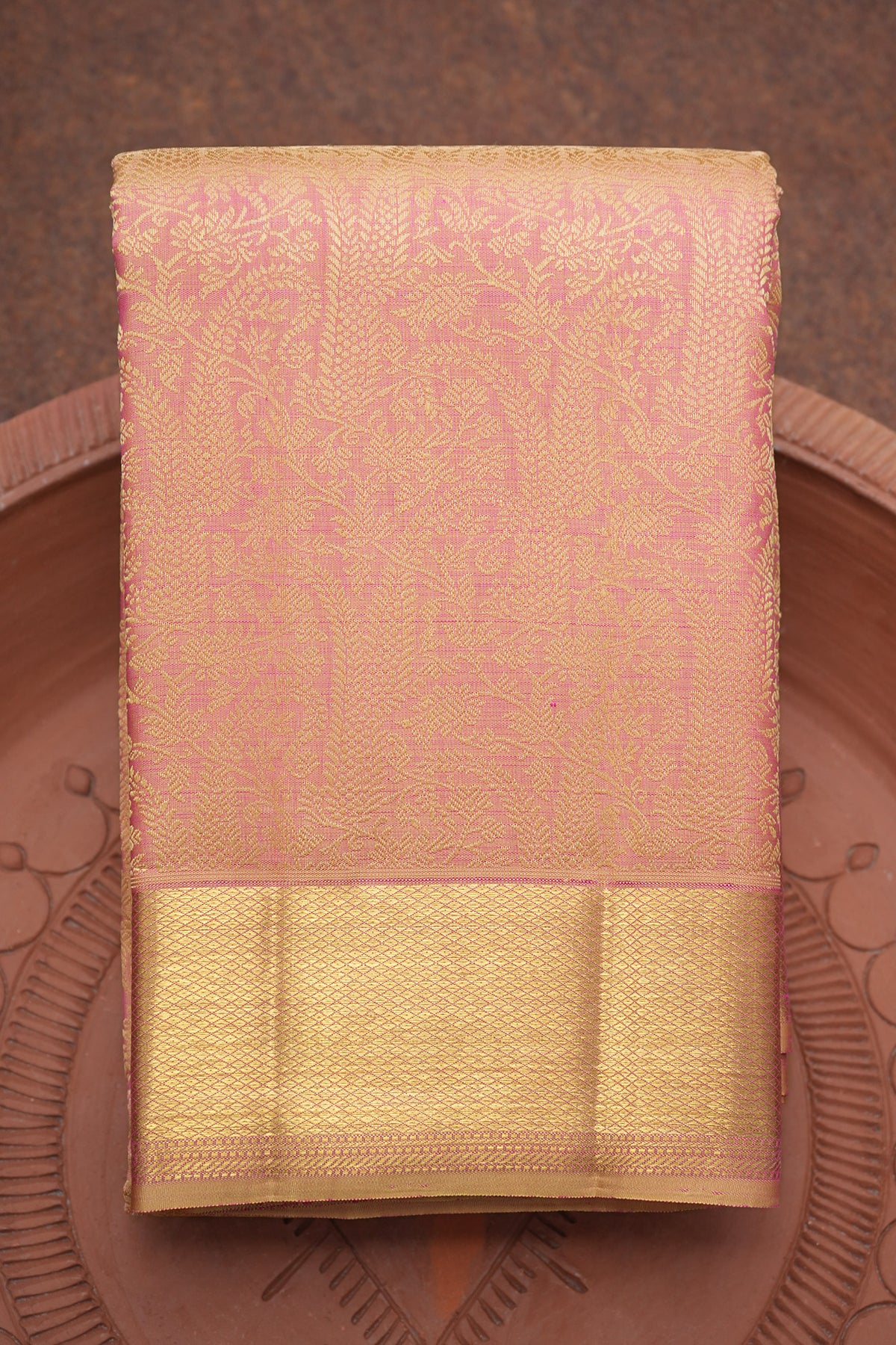 Jacquard Pattern Rose Gold Kanchipuram Silk Saree