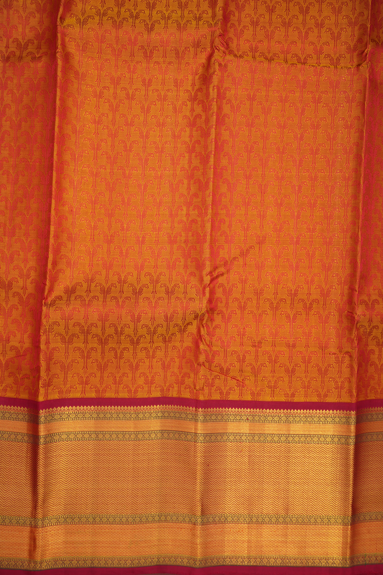 Jacquard Pattern Yellowish Red Kanchipuram Silk Saree