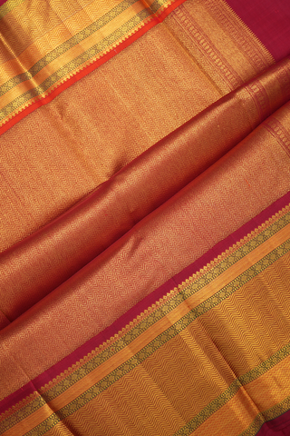 Jacquard Pattern Yellowish Red Kanchipuram Silk Saree