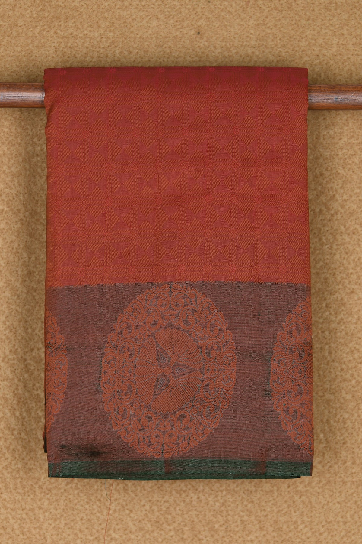 Jacquard With Mandala Border Brick Red Art Silk Saree