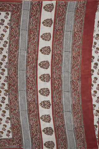 Contrast Border With Allover Floral Buttas Off white Jaipur Cotton Saree
