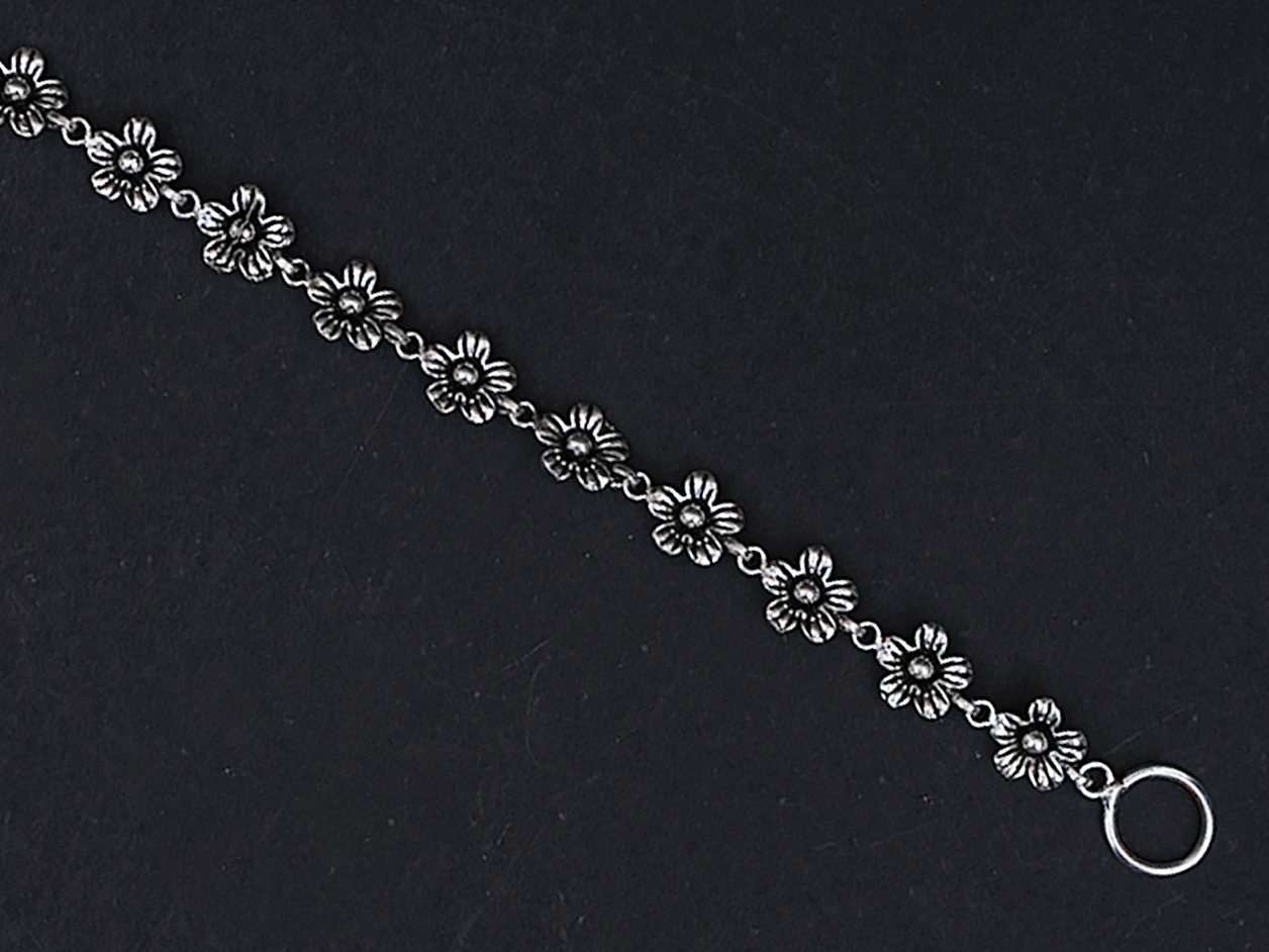 Oxidised Pure Silver Flower Bracelet