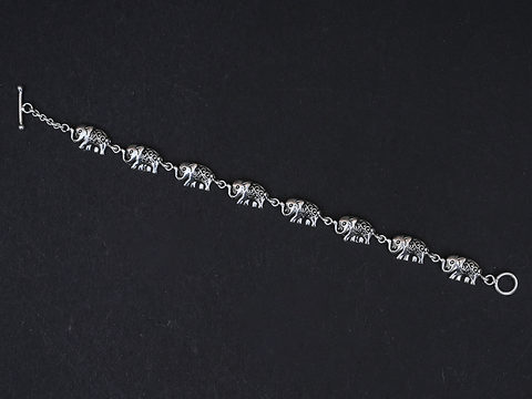 Oxidised Pure Silver Elephant Bracelet