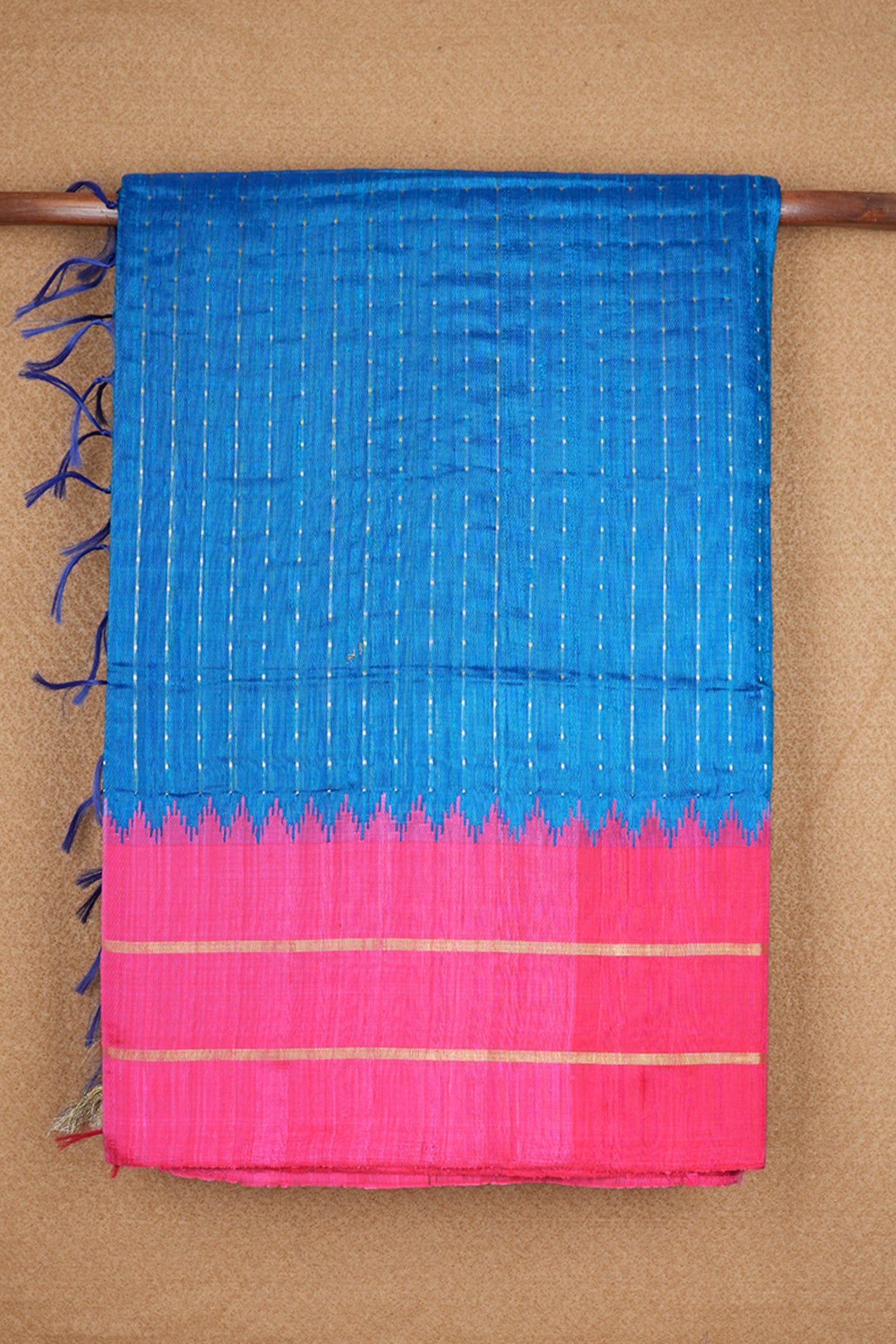 Allover Zari Stripes With Contrast Border Capri Blue Jute Silk Saree