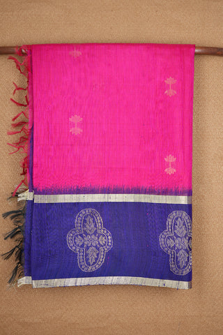 Floral Zari Contrast Border With Allover  Buttis Magenta Color Jute Silk Saree