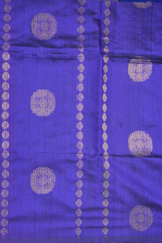 Big And Small Floral Buttas Indigo Blue Jute Silk Saree