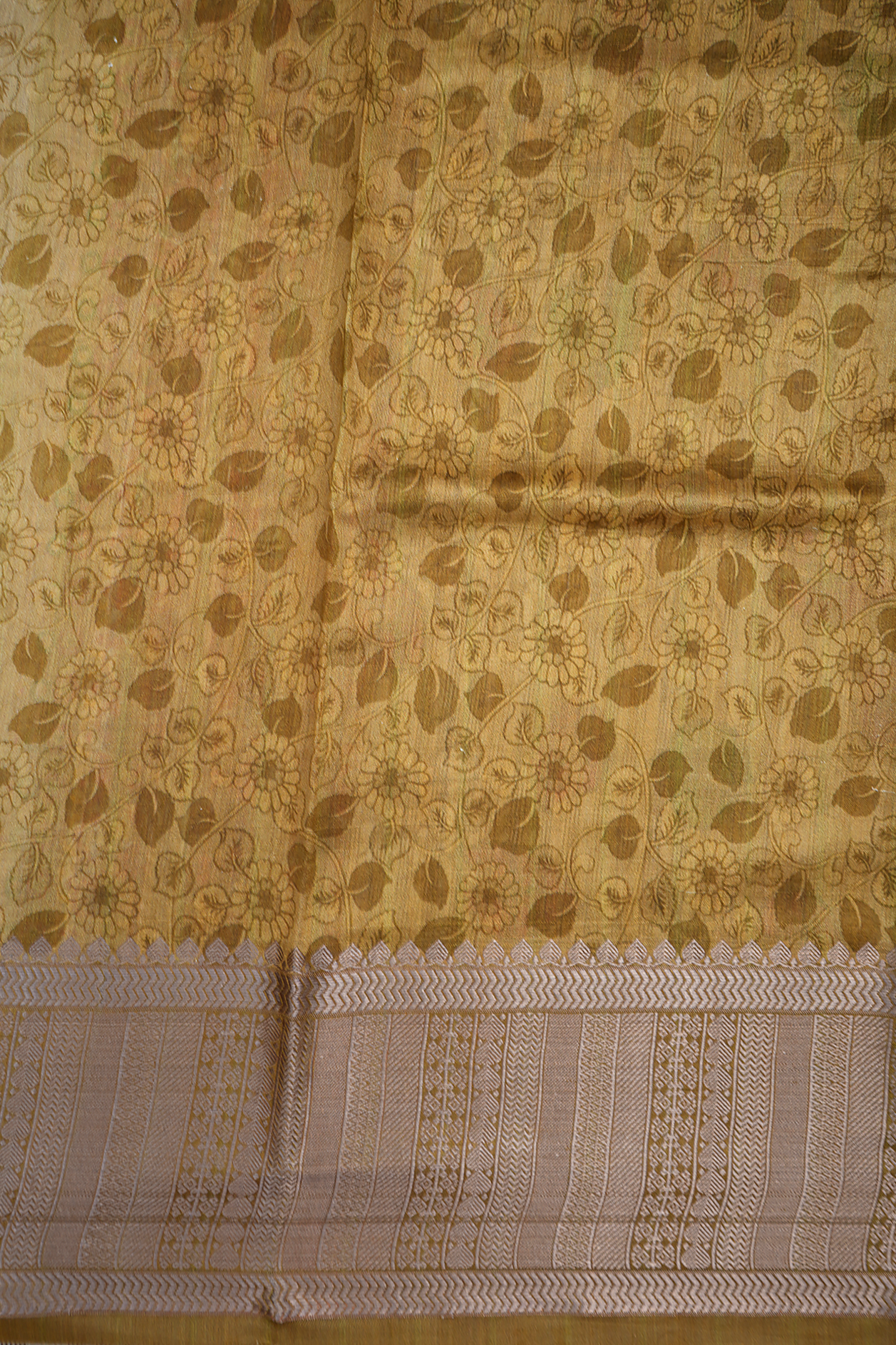Kalamkari Digital Printed Peanut Brown Raw Silk Saree