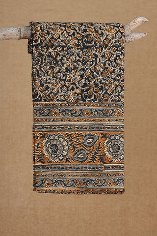 Kalamkari Printed Black Cotton Single Bedspread