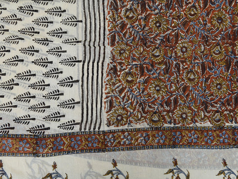 Kalamkari Printed Blue And Maroon Cotton Unstitched Salwar Material